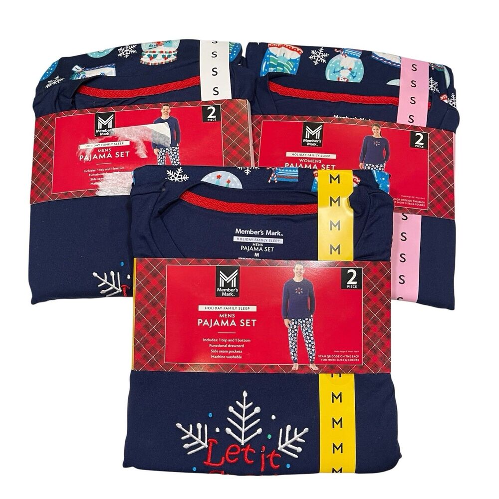 Lot 3 NWT Member’s Mark Family Sleep Men Women 2-Piece Pajama Set Small Medium